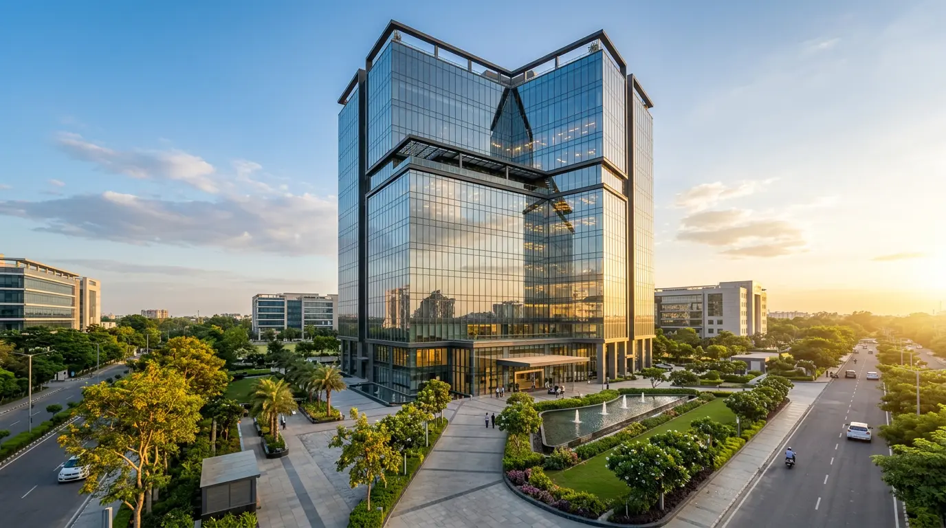 Modern glass office tower in Mohali